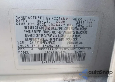 2015 Nissan Sentra Sv from USA, damaged, VIN 3N1AB7AP3FY298693